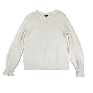 Talbots Sweater Womens Medium Petite Ivory Balloon Sleeve Crew Neck Pullover‎